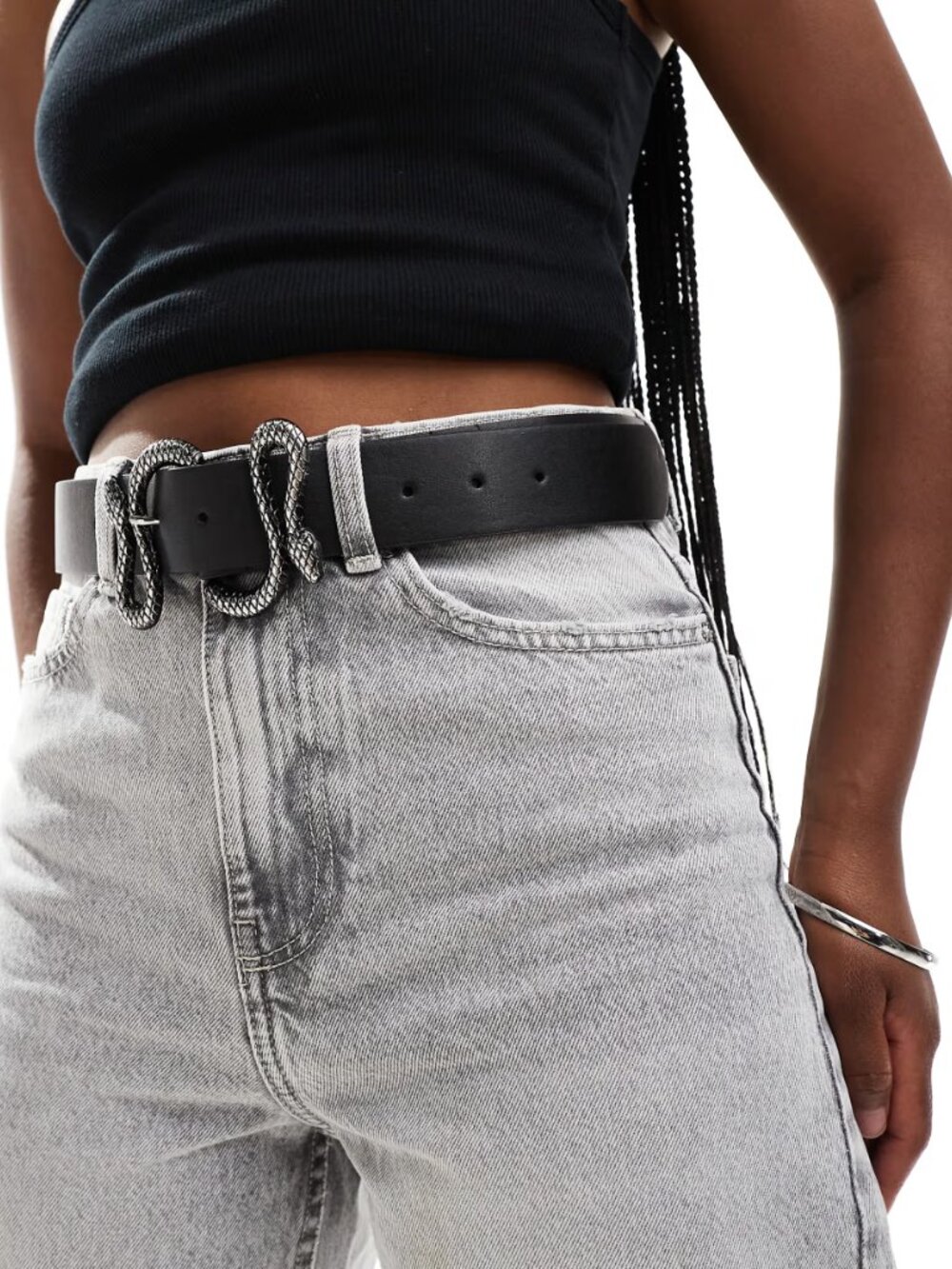 NWT Black Faux Leather Belt with Snake Buckle